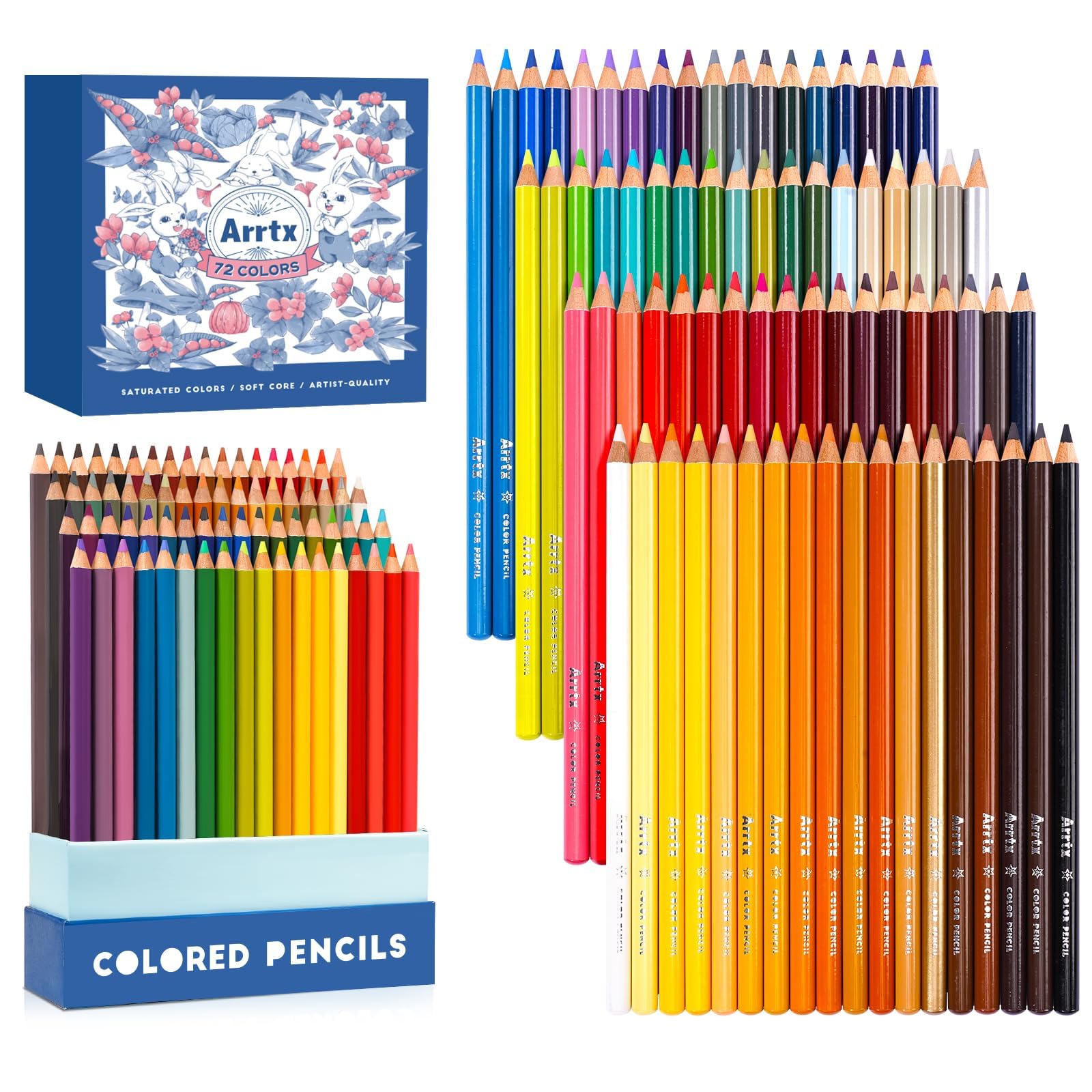 Arrtx 72 Colouring Pencils Set, Professional Artist Quality Soft Core Pencils for Adult Colouring Books, Drawing, Sketching and Shading
