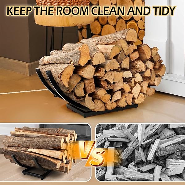 QIANG NI FIREPLACE WOOD HOLDER: 30 INCH FIREWOOD STORAGE SHELVES FOR YARD PATIO GARDEN – INDOOR CURVED LOG WOOD RACK FOR FIREWOOD