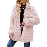 Simplee Women's Faux Fur Coat Furry Winter Jacket Long Sleeve Warm Open Front Fluffy Jackets