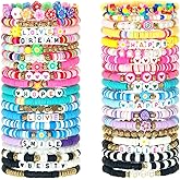 Shcsdr 40 Pcs Bracelets for Women Stretch Stackable Elastic Layering Friendship Bracelet, Boho Summer Beach Jewelry Party Favors Gift Party Supplies
