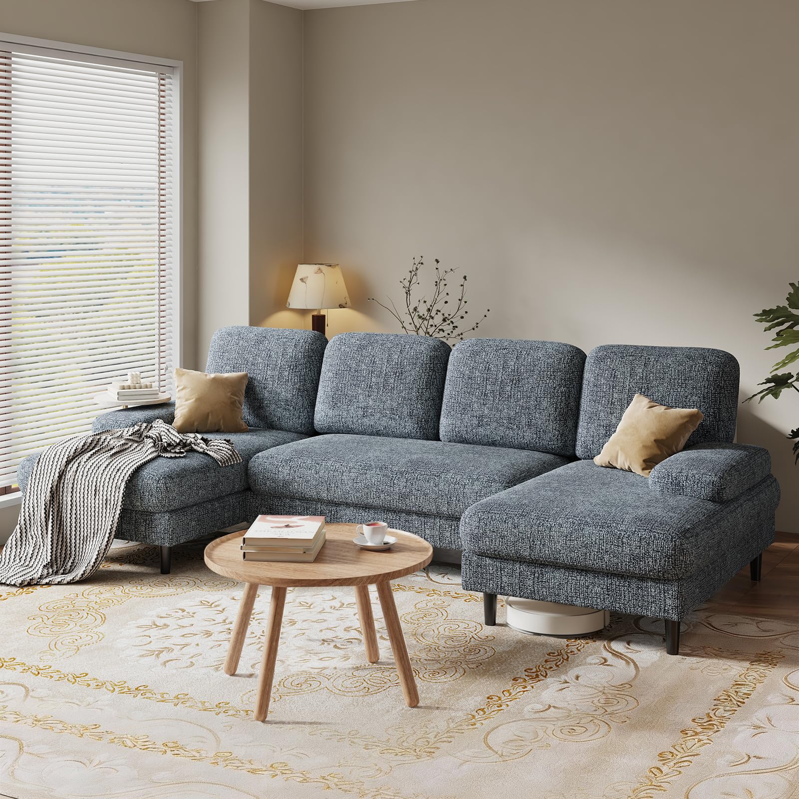 Photo 1 of **DIRT FROM TRANSPORT **DUMOS Sectional Couches for Living Room, U Shaped Couch with Double Chaise Lounge, Modern Chenille Fabric 4-Seat Couch with Removable Pillows for Apartment/Small Space, Grey