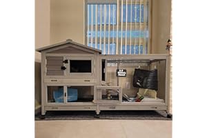GUTINNEEN Rabbit Hutch with Chew-Resistant Ramp Indoor Bunny Cage Outdoor Guinea Pig Cage with Wheels and Leakproof Tray (Gre