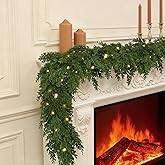Joyhalo Christmas Garland, 6 FT Faux Real Touch Cedar Garland Artificial Realistic Hobby Lobby, Prelit Cedar Garland with Lights Battery Operated for Mantle, Stairs Railing