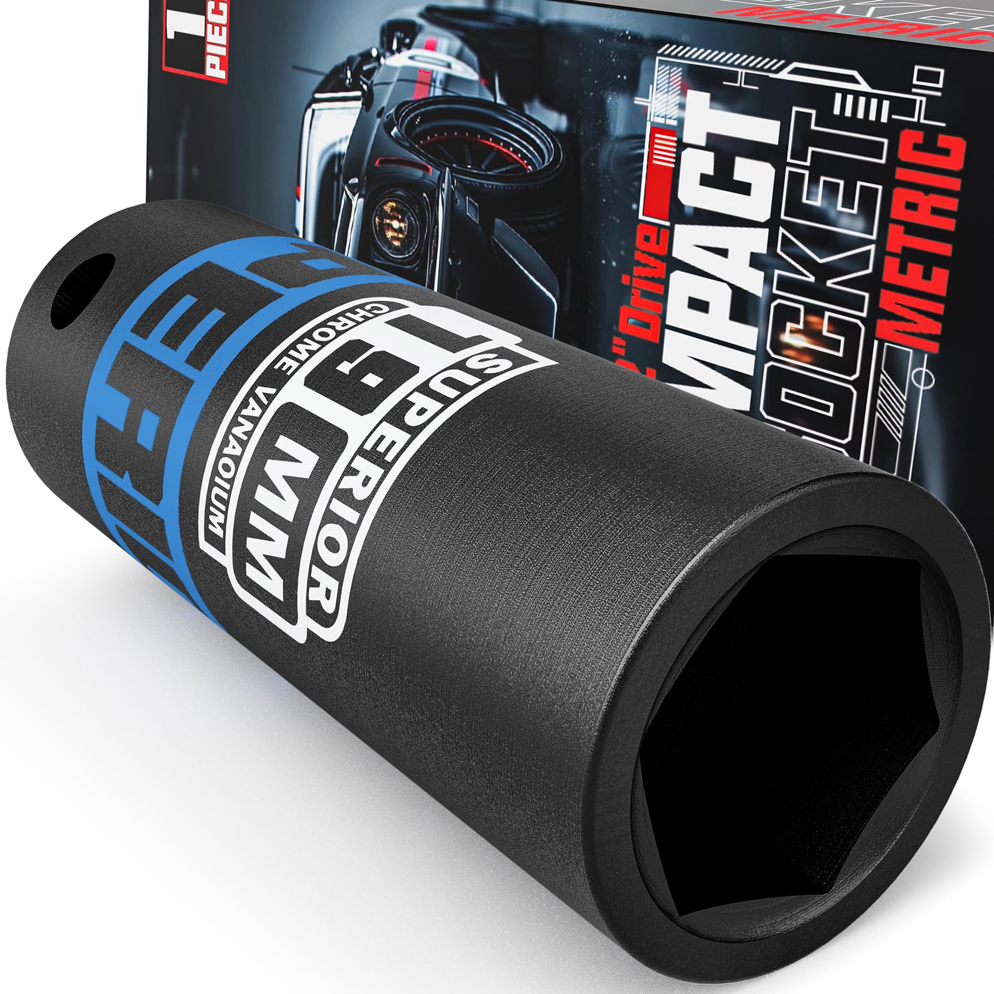 KIRXST 1/2" Drive 19mm Deep Impact Socket, 6 Point CR-V Deep Socket, 78mm Length, Auto Trucks Car Tires Repairing DIY Mechanic Tool