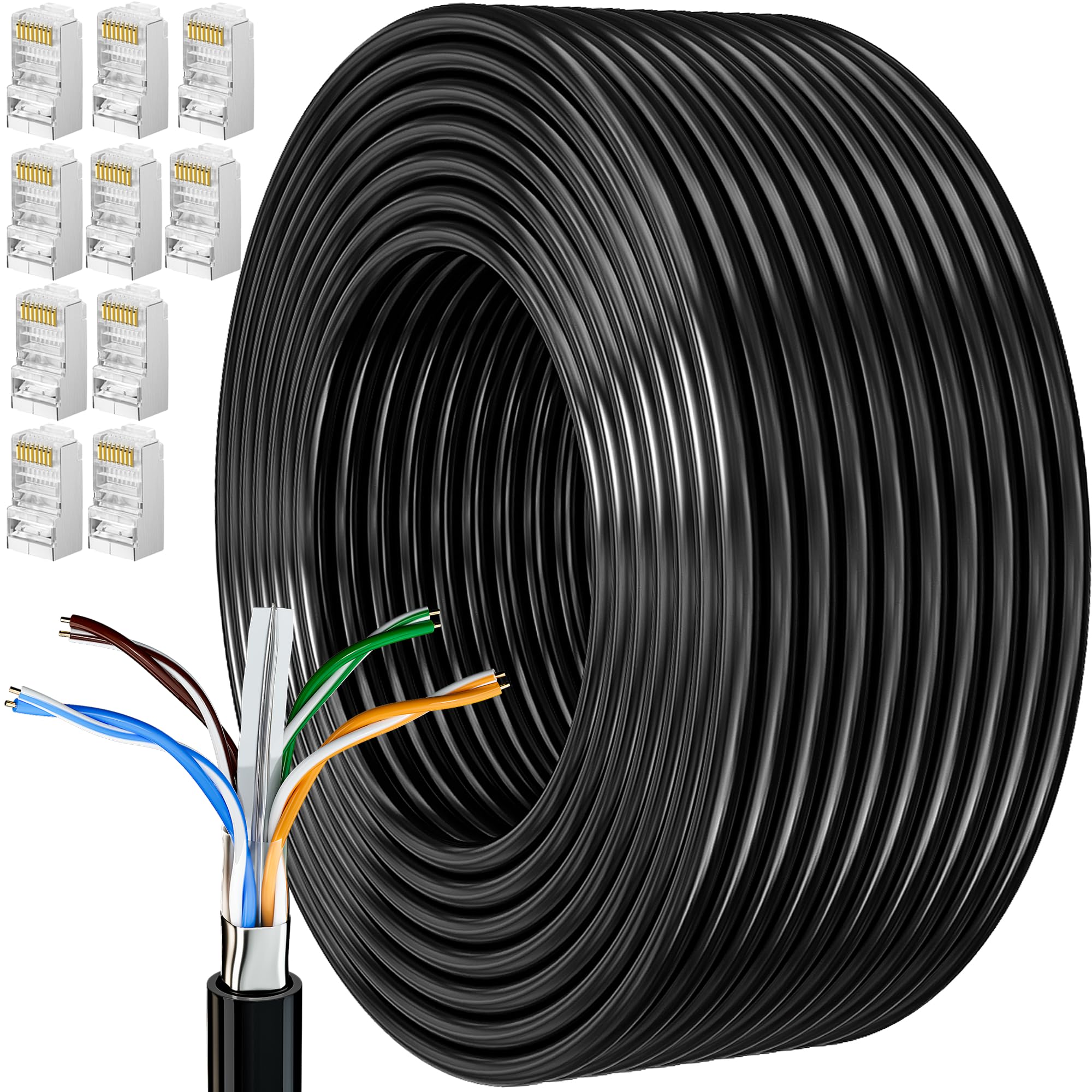 MEIPEK Ethernet Cable 50m, Cat 6 External Bulk Internet Cable 50 Meters FTP 23AWG Lan Cable Extra Long High Speed Network Cable Shielded Anti-Jamming Weatherproof Rj45 Patch Cable 164ft — image 1
