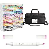 Bianyo 366 Colors Dual Tip Professional Alcohol Markers Set, Brush and Fine Tips for Coloring Illustration Portraits Comics Fashion Architecture, Includes Carry Bag with Shoulder Strap
