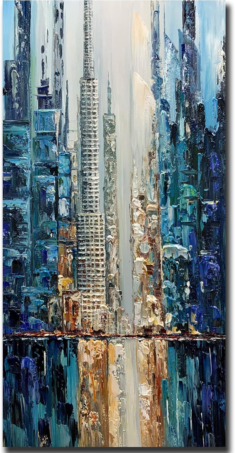 Paintings - Yotree Paintings，24X48 Inch Wall Art Oil Painting City View Contemporary Artwork Hang Wall Decoration,Urban Streetscape Abstract Decoration