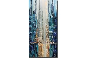Yotree Paintings，24X48 Inch Wall Art Oil Painting City View Contemporary Artwork Hang Wall Decoration,Urban Streetscape Abstract Decoration