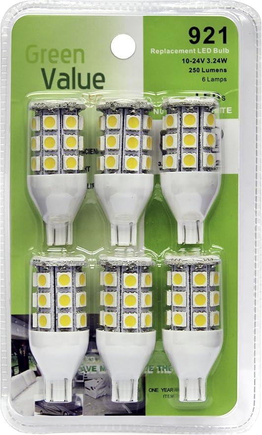 Amazon Com Green Value Led 25011v Warm White 6 Pack Led Replacement Rv Auto Marine Light Bulb Base Tower 921 Base 250 Lumens Automotive
