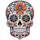 Day of The Dead Sticker 4 Inch Dia de Los Muertos Skull - Waterproof Vinyl Decal for Laptop Water Bottle Car Tumbler - Durable Funny Aesthetic Long-Lasting Stickers for Adults ID44990