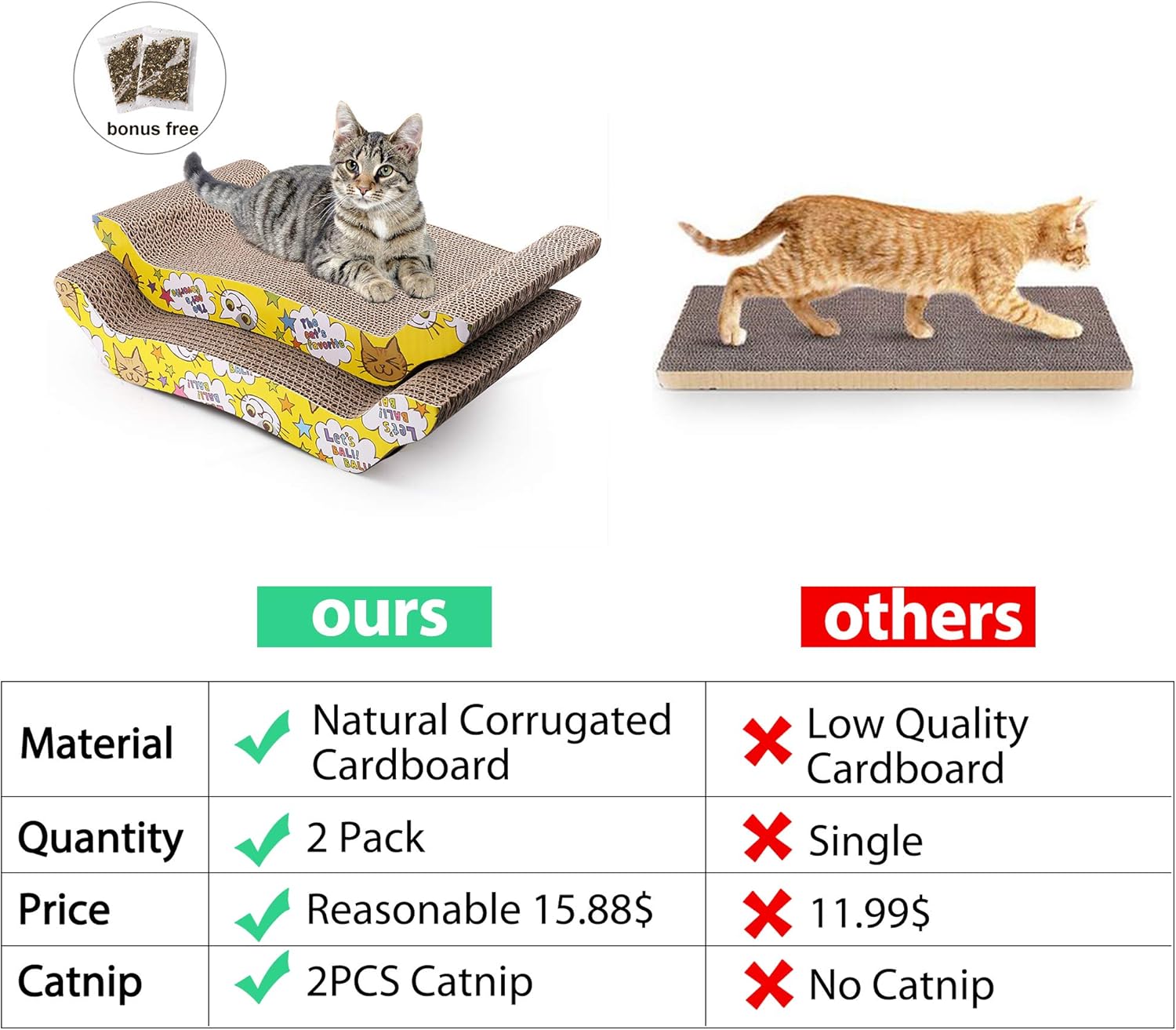 2 Pack Cat Scratcher Cardboard, Reversible Corrugated Cat Scratching Pad Replacement Scratcher Pad Lounge Sofa Bed  (Catnip Included) : Pet Supplies