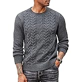 COOFANDY Mens Cable Knit Sweater Casual Long Leeve Crewneck Pullover Sweaters Twist Textured Fisherman Sweater
