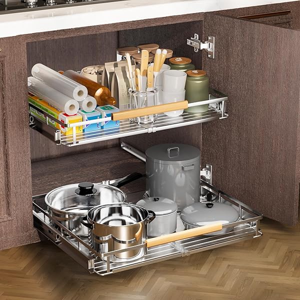 TAIHEIS 1 PACK EXPANDABLE PULL OUT CABINET ORGANIZER，SIDE MOUNTING 17.1~28″X22.5″CABINET PULL OUT SHELVES, EXPANDABLE SLIDE OUT SPICE RACK FOR CABINET FOR KITCHEN BATHROOM OFFICE