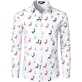 JOGAL Mens Christmas Shirts Santa Claus Party Long Sleeve Button Down Shirts