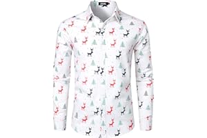 JOGAL Mens Christmas Shirts Santa Claus Party Long Sleeve Button Down Shirts