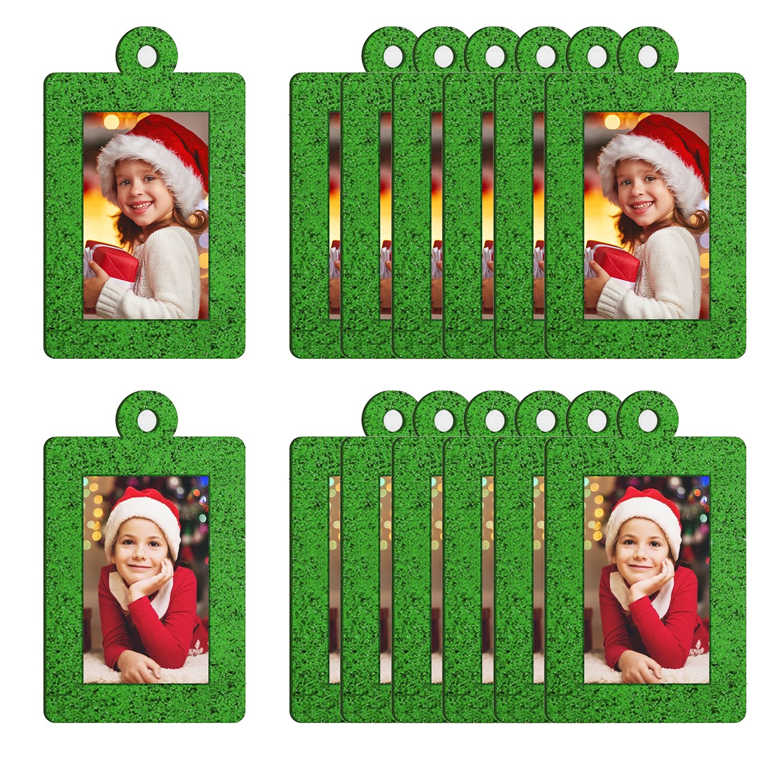 20 Pieces Christmas Photo Ornament Frames Christmas Tree Glitter Picture Frame Felt Hanging Photo Frame for Holiday Christmas Tree Decoration (Green, Rectangle)