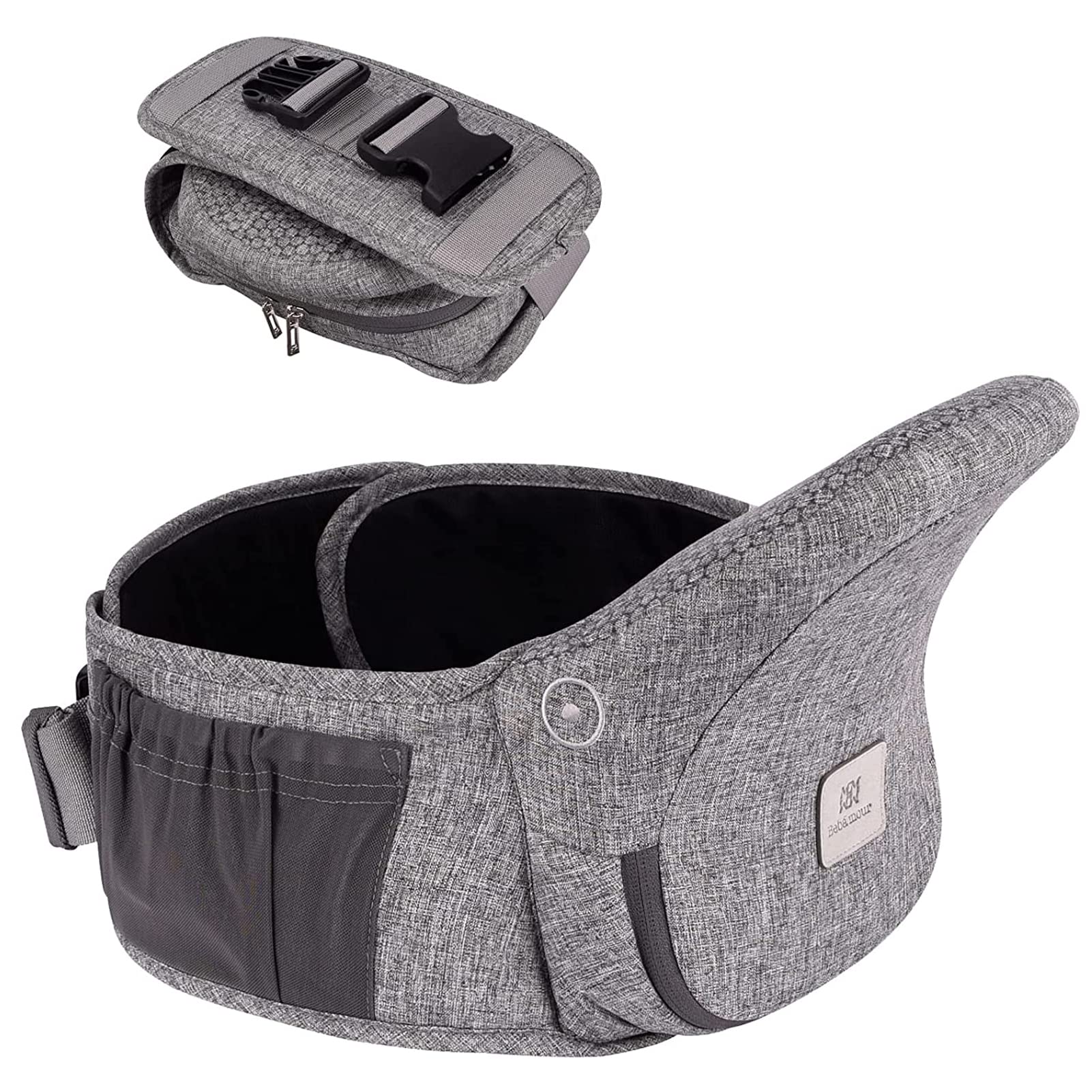 Bebamour Baby Carrier Hip Seat 0-36 Months Lightweight 3 in 1 Baby Carrier Newborn to Toddler HipSeat (with Waist Extender, Fold Series, Grey)