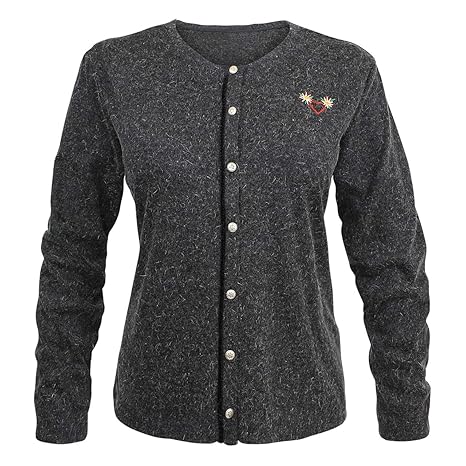 By Johanna Damen Trachtenjacken Trachten-Strickjacken Grau Schwarz Langarm Sweater