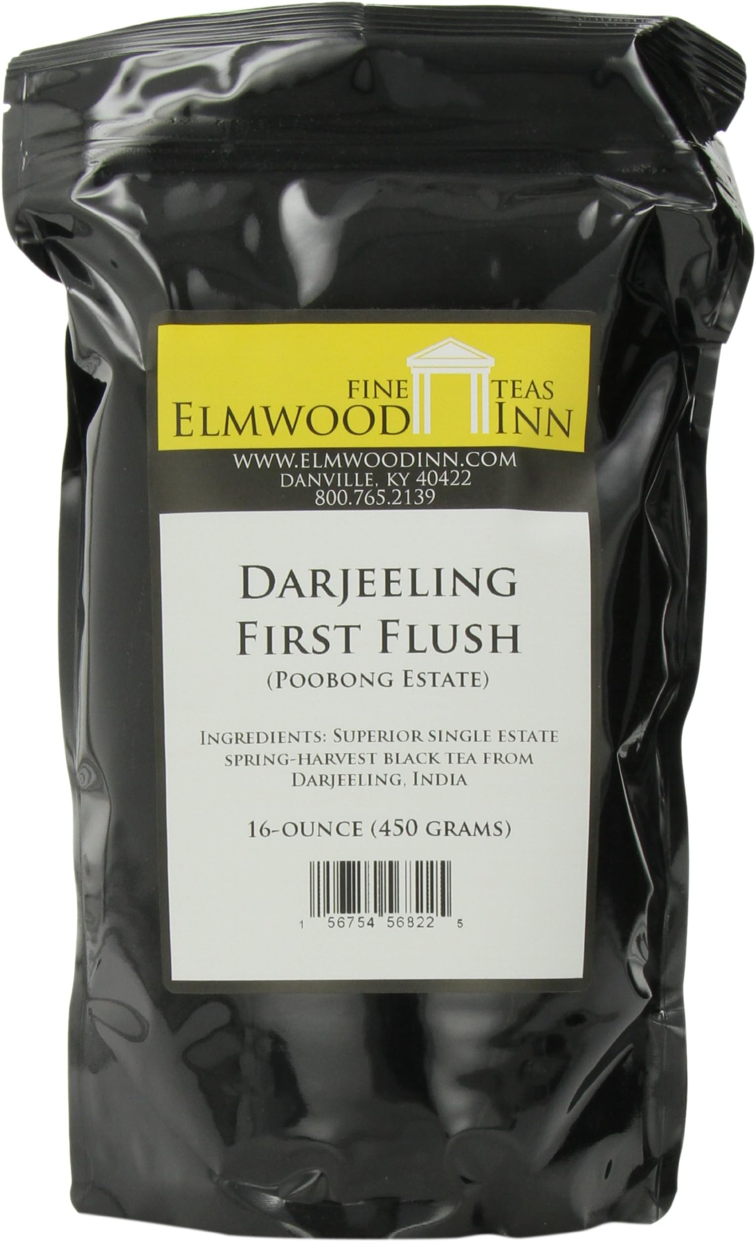 Elmwood Inn Fine Teas, Darjeeling First Flush SFTGFOP Organic Fair Trade Black Tea, 16-Ounce Pouch
