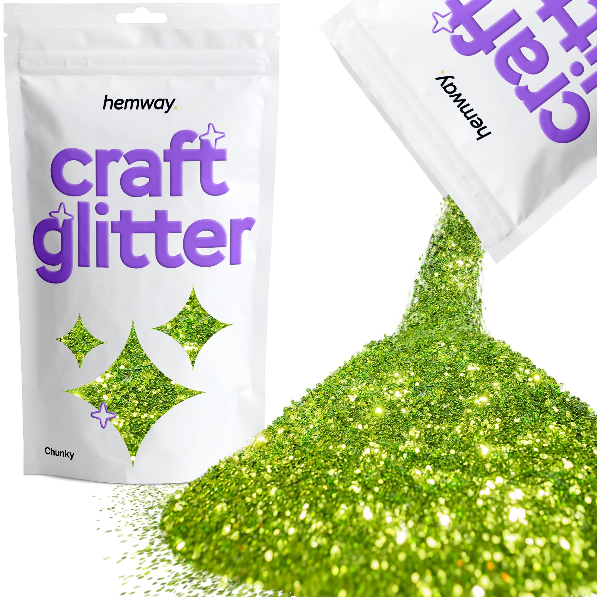 Hemway Craft Glitter Lime Green 100g Chunky Glitter for Crafts, Resin, Cosmetic, Nail, Face, Body, Festival, Tumblers, Art, Candle, Crafting