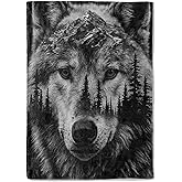 coedoaes Wolf Mountain Forest Fleece Blanket,50x60in,Black White Art Wild Animal Nature Landscape Throw Blankets,Soft Cozy Lightweight, Ideal for Bed Living Room Home Decor,Men Gifts