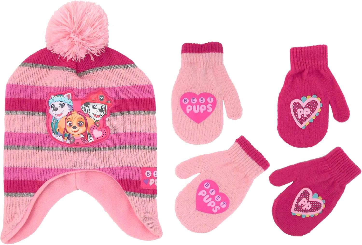 Nickelodeon Paw Patrol Girls Winter Hat and 2 Pair Mittens or Gloves (Age 2-7): Clothing