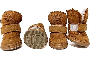 HPWFHPLF Dog Boots 4-Pack, Anti-Slip Paw Protectors for Small Dogs, Chihuahua Yorkie Pomeranian Winter Snow Shoes with Rugged Sole (Brown, Size1)