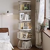 LXSJCYGJ 5 Tier Rotating Bookshelf Tower, 360° Rotating Bookshelf, Space Saving Rotating Bookshelves, Revolving Bookcase Suitable for Bedrooms, Living Rooms, Studies and Offices, White, Lazy Susan