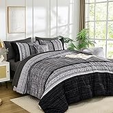 Dintszyayue Black Comforter Set Queen Size, 8 Pieces Boho Striped Bed in a Bag Soft Microfiber Bedding Set for All Season