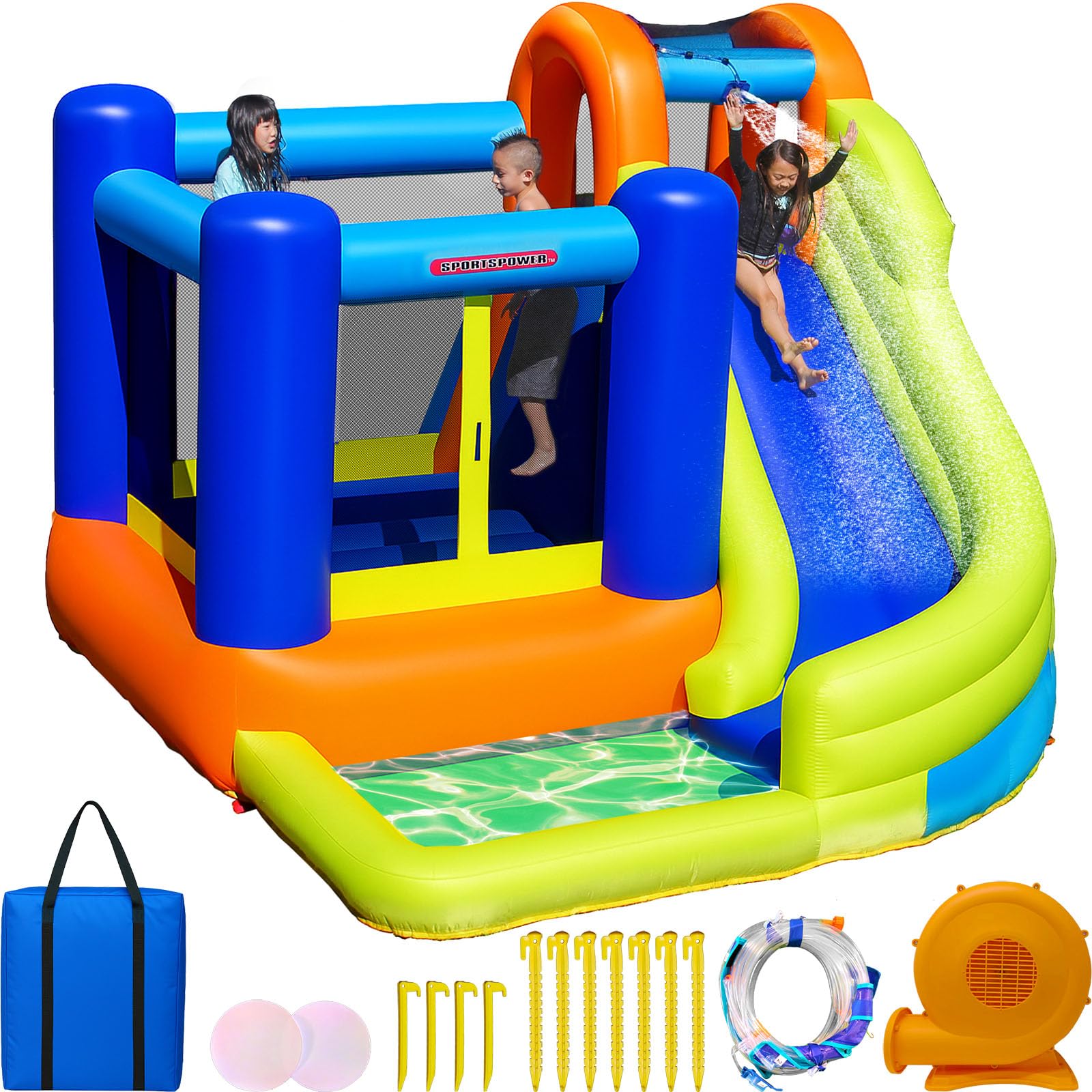 Photo 1 of Sportspower™ My 1st Inflatable Bounce House with Water Slide & Splash Pool, Ages 3-8, Heavy Duty, ASTM Certified, on Included Blower, 165.6" L x 141.6" W x 94.8" H