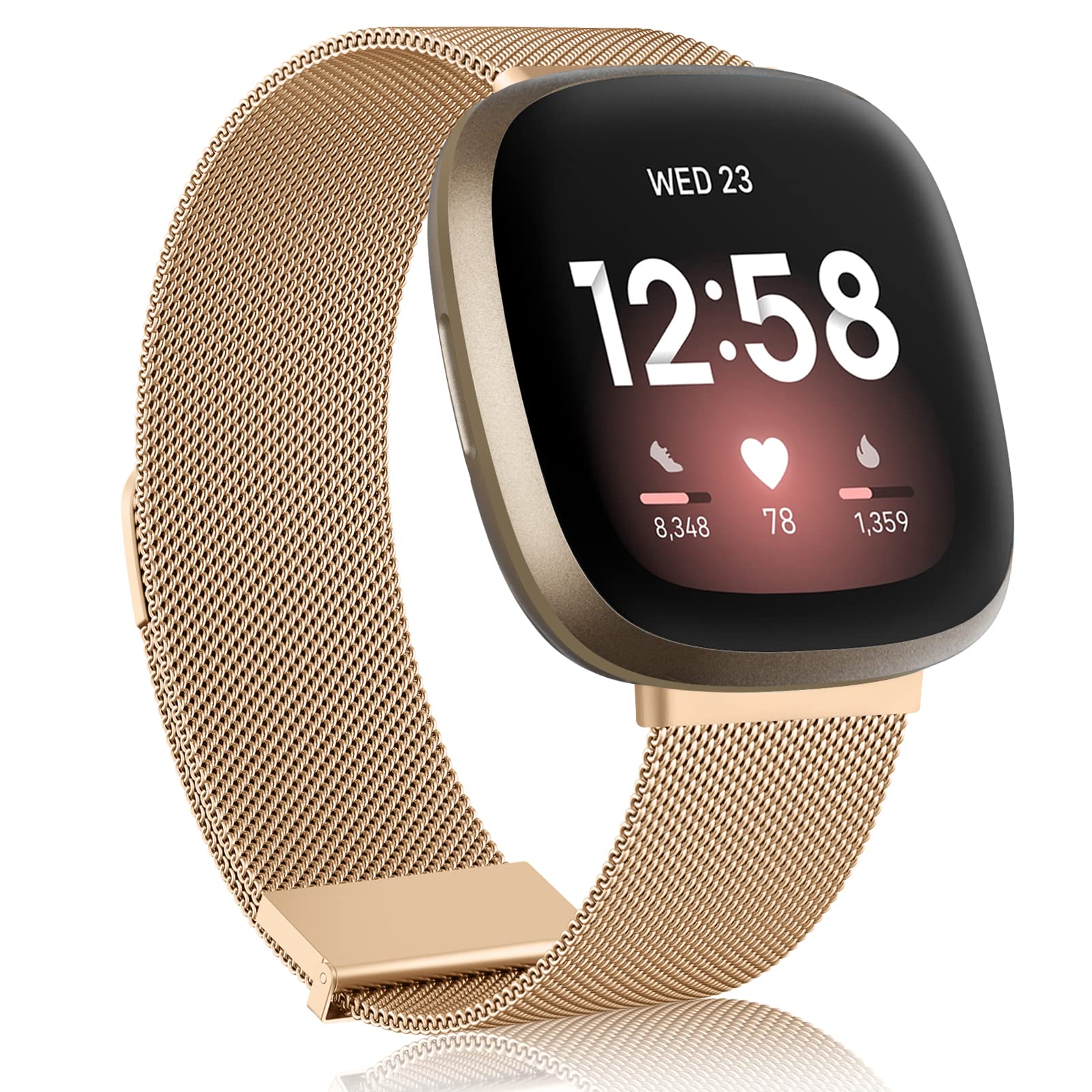 Meliya Metal Strap for Fitbit Versa 3 / Versa 4 / Sense 2 / Sense For Women Men, Magnetic Replacement Band For Fitbit Versa 3/Versa 4/Fitbit Sense 2,Rose Gold