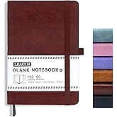 LEAGIM Blank Journal Notebook, A5, 192 Pages 100 GSM Thick Sketch Book for Women Men, Hardcover Leather Unlined Journaling fo