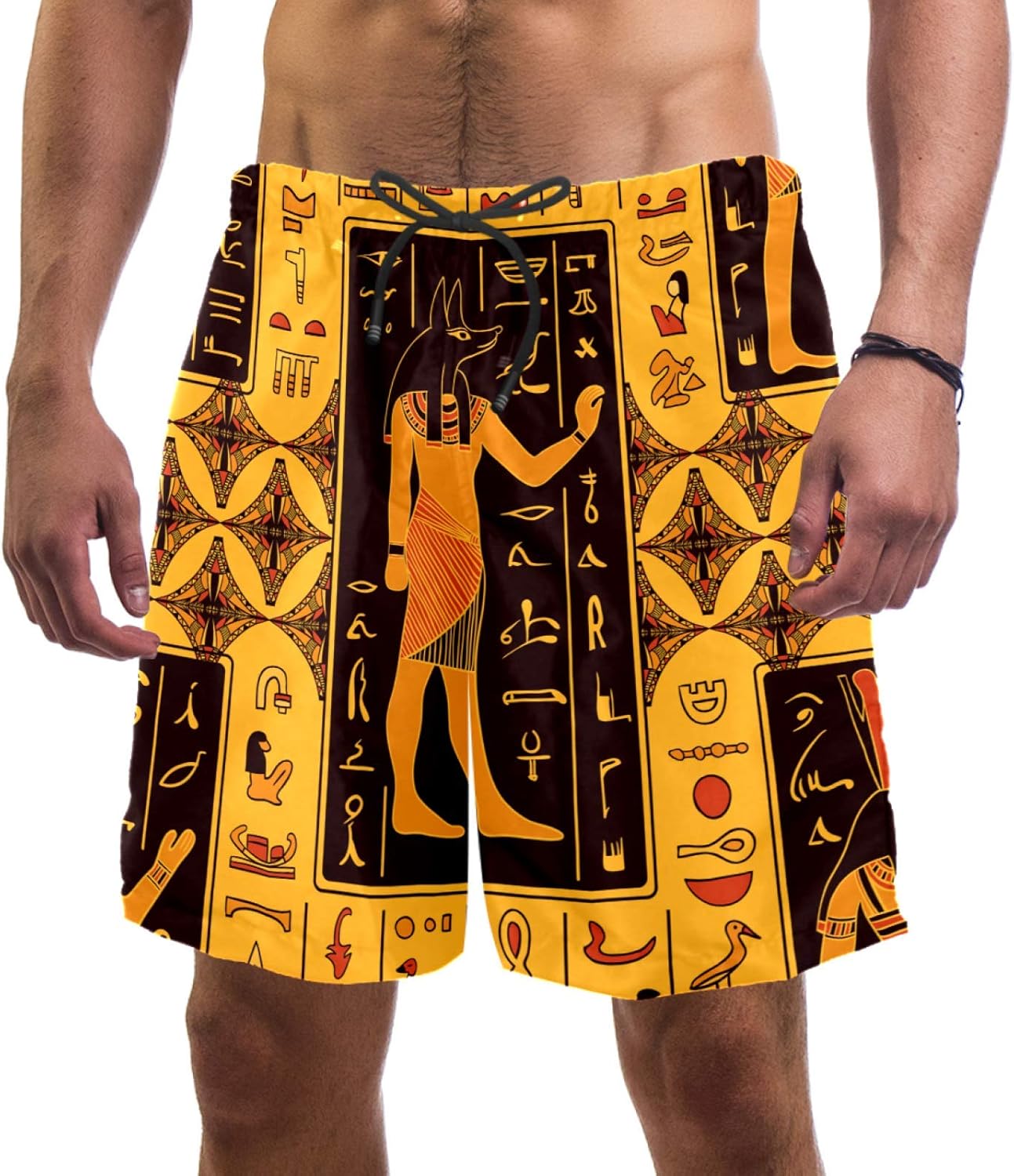 HUI JIN SHOP Men's Swim Trunks Egyptian Hieroglyphs Board Shorts Short