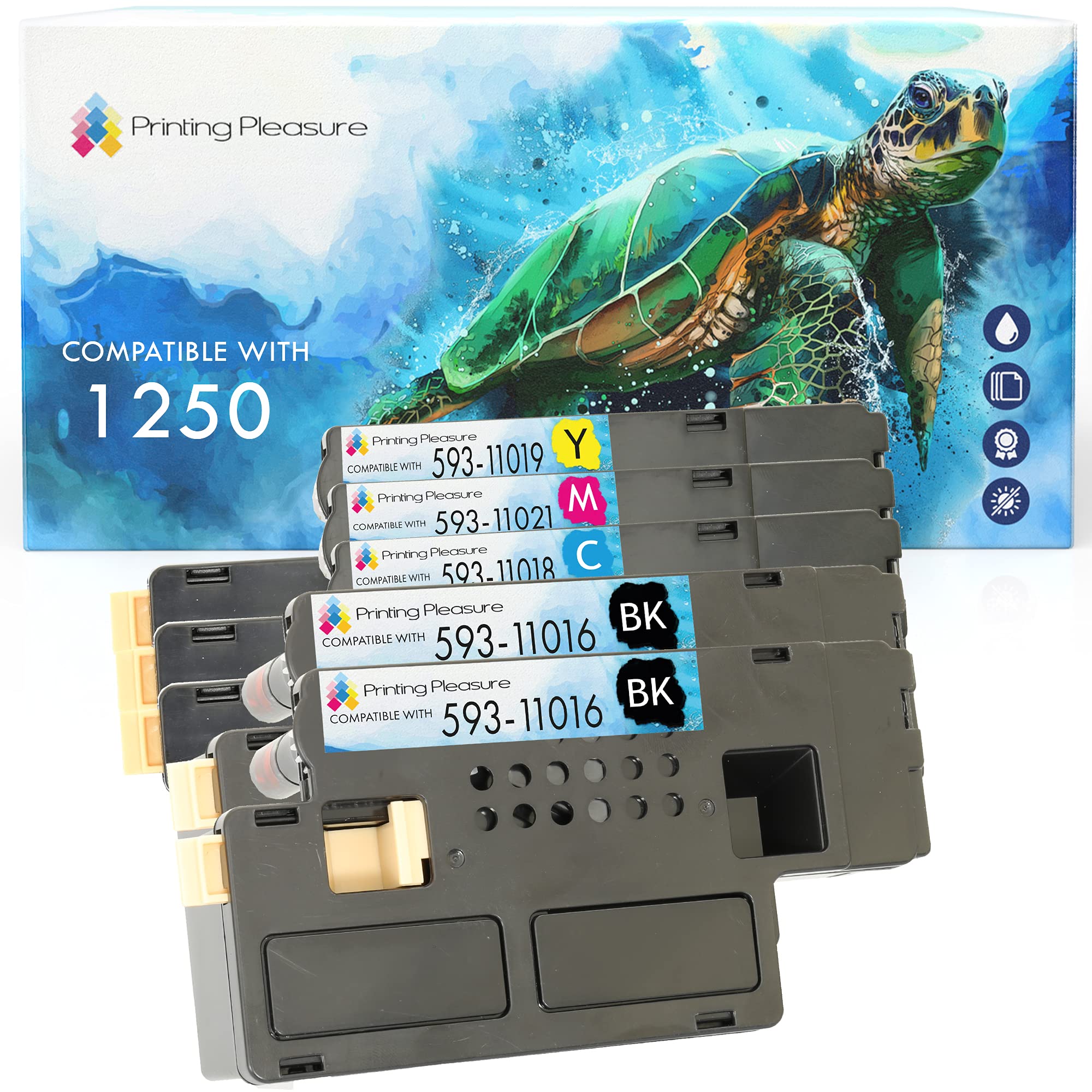 5 (1 Set + 1 Black) Compatible Toner Cartridges for Dell 1250c 1350cn 1350cnw 1355cn 1355cnw C1760nw C1765nf C1765nfw C17XX - Black/Cyan/Magenta/Yellow, High Yield