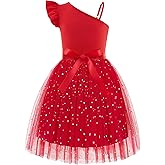 Arshiner Girls Dresses Summer One Shoulder Ruffle Sleeveless Formal Fancy Party Birthday Tulle Dress with Belted