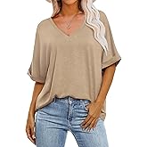 GKBK Womens Oversized T Shirts V Neck Loose Fit Shirts Short Sleeve Summer Casual Tops 2025 Trendy Blouses Y2K Plain Tees