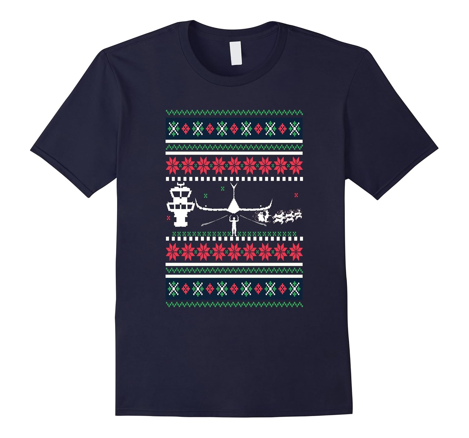 Airplane Air Traffic Controller Ugly Christmas T-Shirt-ANZ