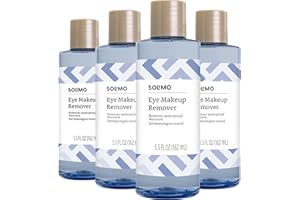 Amazon Brand - Solimo Eye Makeup Remover, Removes Waterproof Mascara, Dermatologist Tested, Unscented, 5.5 Fluid Ounce (Pack of 4)