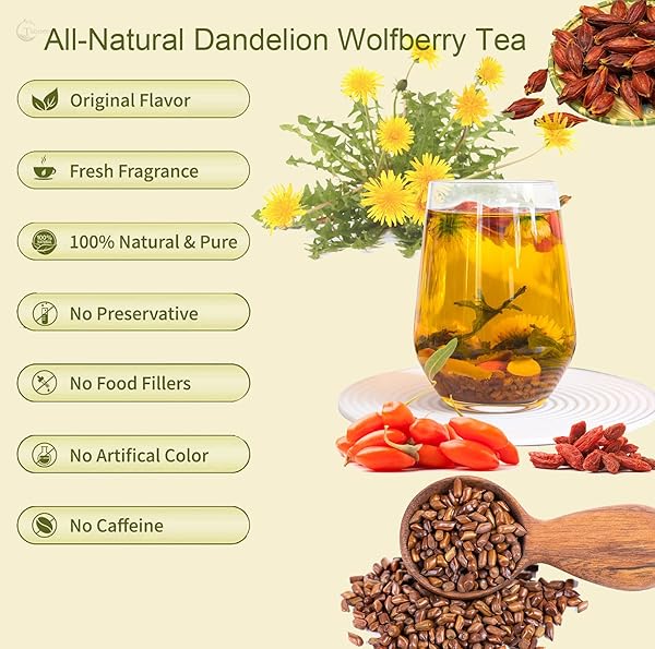 TSONEOO DANDELION WOLFBERRY TEA BAGS NATURAL KIDNEY & LIVER HEALTH TEA WITH DANDELION, CHRYSANTHEMUM, WOLFBERRY, CASSIA SEED, LICORICE, ORANGE PEEL, AND GARDENIA 120G ORGANIC (1PCS)