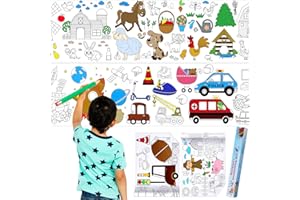 Estune 2 Pcs Children's Drawing Roll Coloring Paper Roll Sticky DIY Painting Drawing Paper Rolls for Toddler 118 x 11.8 Inch Early Educational Toys Kids Gift Wall Stickers (Farm, Transportation)