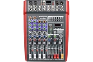 Berlingtone, Professional 6 - Channel Bluetooth Studio Audio Mixer - DJ Sound Controller, USB Drive, PC Recording, RCA, XLR Microphone Jack, 7 Band EQ, 16BIT Digital Multi Effect Processor (BR-76MX)