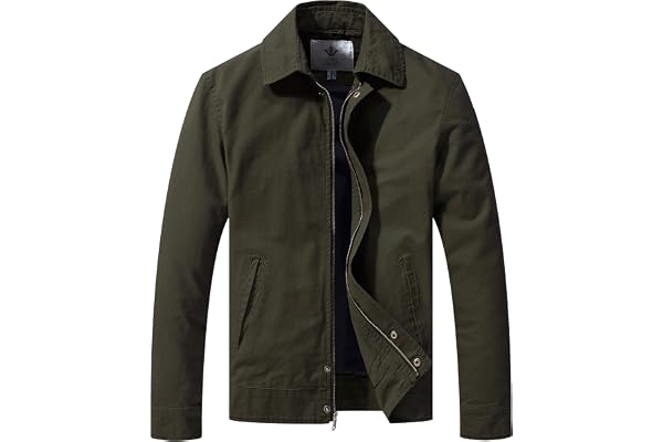 WenVen Men's Casual Spring Cotton Military Jacket Lightweight Multi-Pocket Outdoor Coat