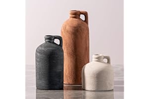 VANSELIA Ceramic Vase Home Table Decor - Flower Vase Set of 3 Living Room Kitchen Decorations Farmhouse Modern Rustic Vases Decorative Centerpiece for Shelf Bedroom Office Bathroom Dining Coffee Desk