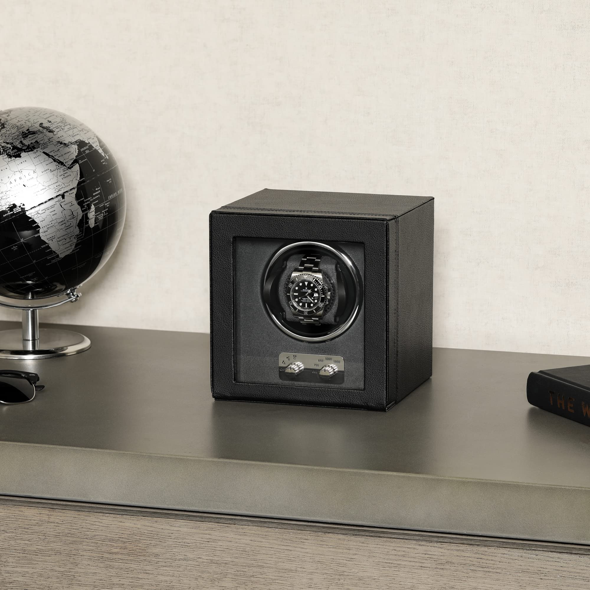 ROTHWELL ROTHWELL Single Watch Winder for Automatic Watches with Quiet Motor with Multiple Speeds and Rotation Settings (Black/Grey)
