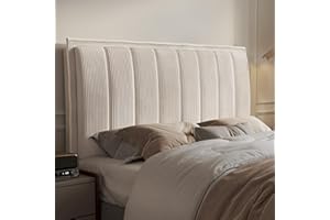 HOMRELEXA Upholstered Headboard Queen Size with 3.1’’ High-Density Sponge Backrest, Modern Striped Head Board Only, Adjustable Height, 2 Screw Easy Assembly (Beige)