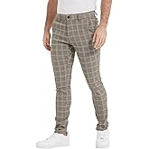 Plaid&Plain Men's Plaid Pants Skinny Dress Pants for Men Skinny Chino Pants Men
