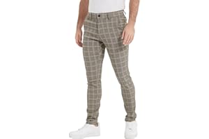 Plaid&Plain Men's Plaid Pants Skinny Dress Pants for Men Skinny Chino Pants Men