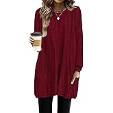 OFEEFAN Long Sleeve Shirts for Women Long Sweaters with Pockets Tunic Tops Loose Fit