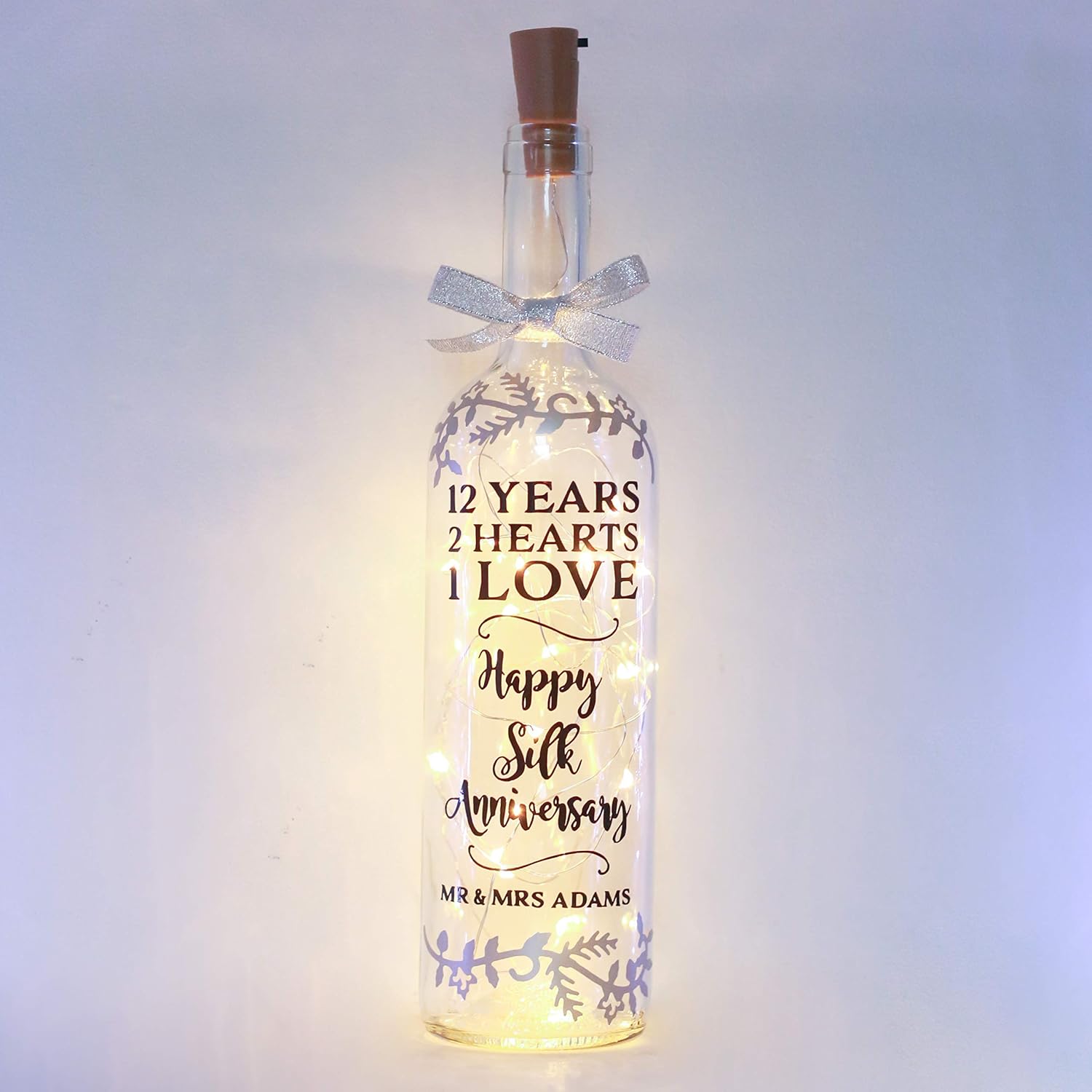 Personalised 12th Wedding Anniversary Gifts, Silk, Handmade Bottle