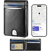 Miroddi Premium Leather Mens Wallet, Works with Apple Find My, RFID Blocking Smart Wallet for Men, Holds up to 10 Cards, Slim Bifold Credit Card Holder with Cash Slot, Wireless Rechargeable, Black
